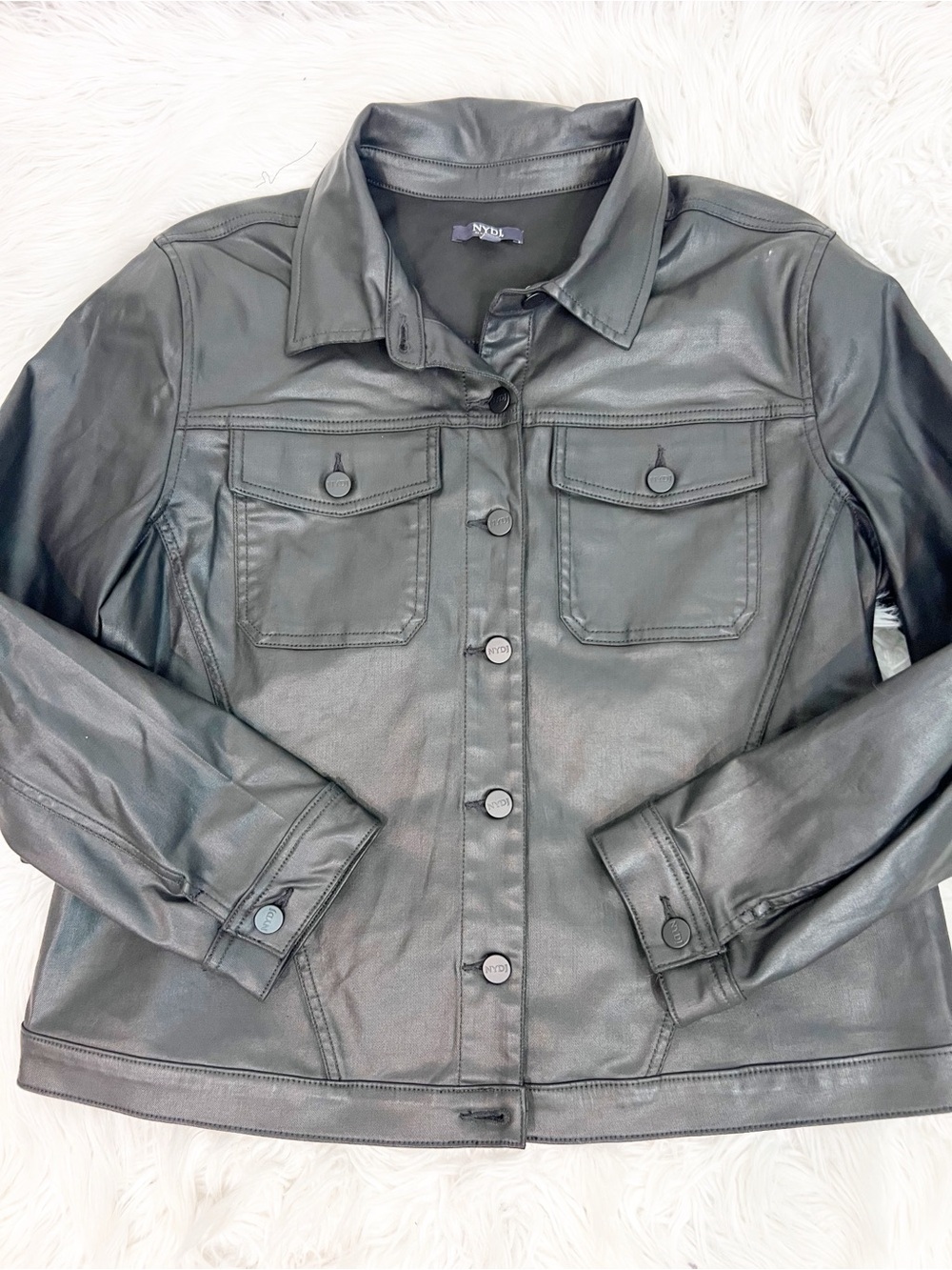 NYDJ BLACK WAXY COATED FABRIC BUTTON FRONT JACKET WOMENS SZ XL